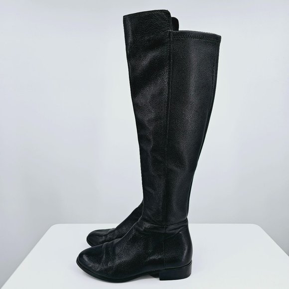 Michael Kors Tall Riding Boots 7 M Black Leather Almond Toe Knee High Side Zip - Picture 9 of 14
